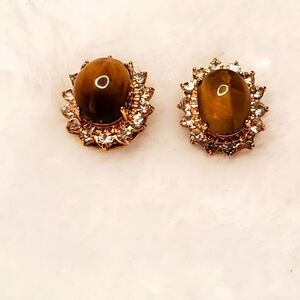 Vtg. Victorian Tiger's Eye Stud Earrings